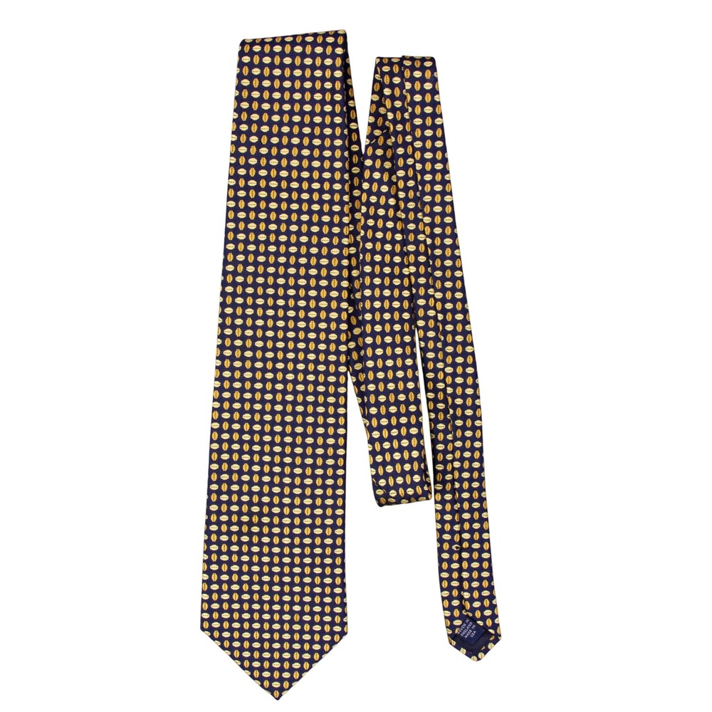 Brooks Brothers Makers Navy Blue Gold Geometric Silk Tie Woven in England USA - Picture 2 of 6